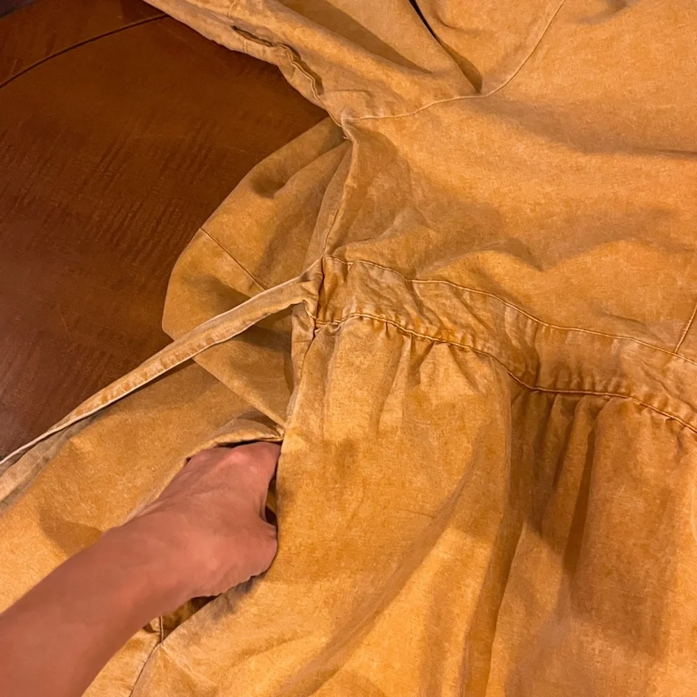 Ava & Viv tiered dress. Balloon 3/4-Sleeve A-Line. Midi, 100% cotton. Mustard 4X - Picture 12 of 12